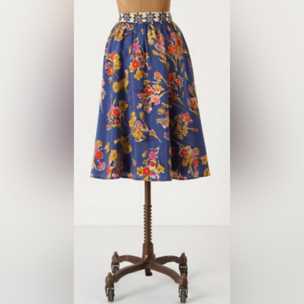 EDME & ESYLLTE by ANTHROPOLOGIE Goldfield Floral Silk Skirt with Pockets